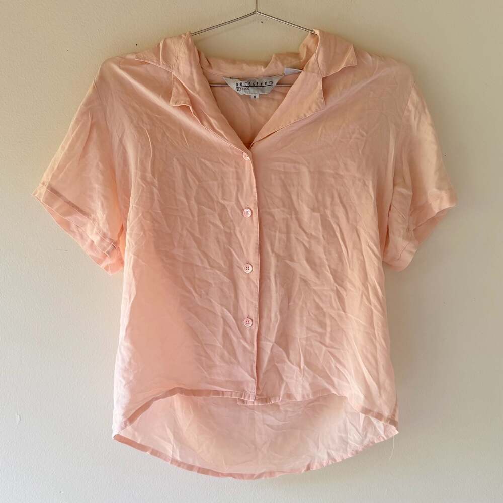Vintage 100% Silk Baby Pink Short Sleeve Button-Front Shirt